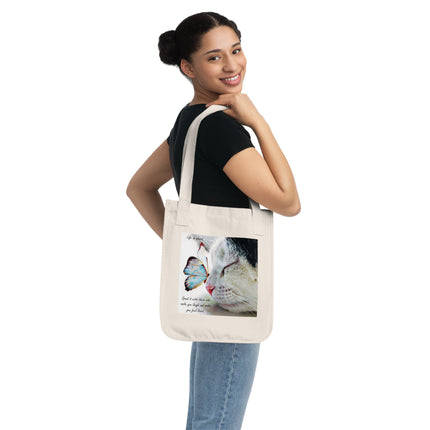 Life is Short Cat and Butterfly Organic Canvas Tote Bag
