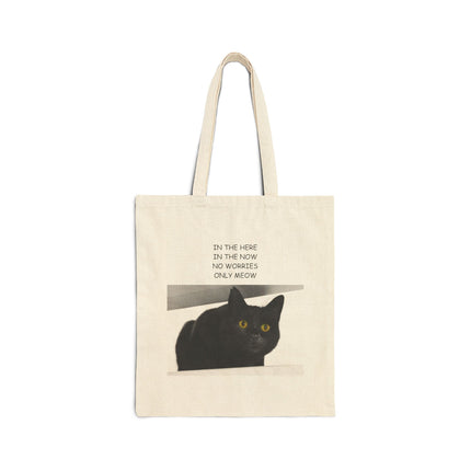 Canvas Tote Bag — Black Cat 'In the Here, In the Now' Eco Shopper