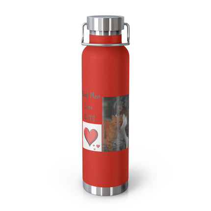 Cat Lover 22oz Insulated Water Bottle — 'Real Men Love Cats' Red Vacuum Flask