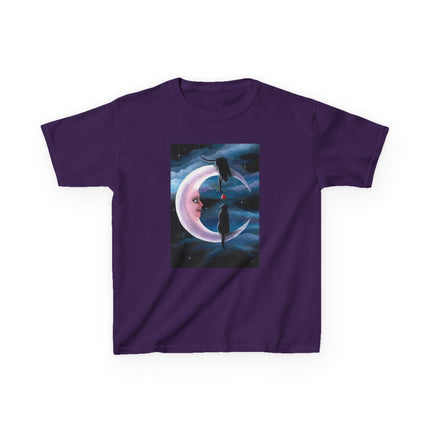 Kids Moon Dreamer Tee — Black Cats on Crescent Moon Graphic