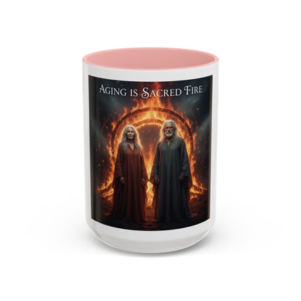 Aging Is Sacred Fire Coffee Mug — Fantasy Elder Couple Accent Mug (11/15oz)