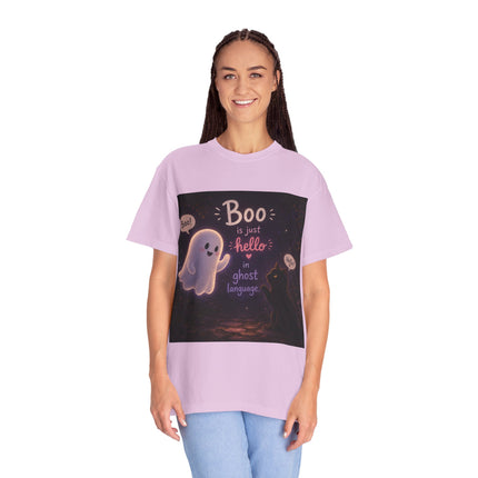 Halloween Ghost T-Shirt — “Boo is just hello in ghost language” Cute Spooky Tee