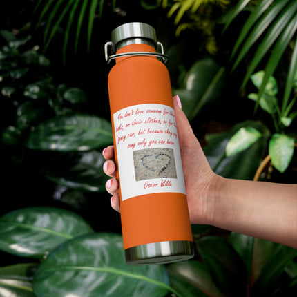 Motivational Copper Insulated Water Bottle - 22oz, Heart Design, Perfect Gift for Loved Ones