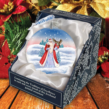 Santa With Owl Glass Ornament by G. DeBrekht - Christmas Santa Snowman Decor - 73314-3