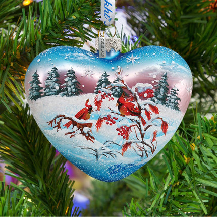 Winter Birds Heart Glass Ornament by G. DeBrekht - Christmas Decor - 73152-2