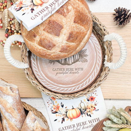 Bread Warmer & Basket Gift Set with Tea Towel - Pumpkin Round-2
