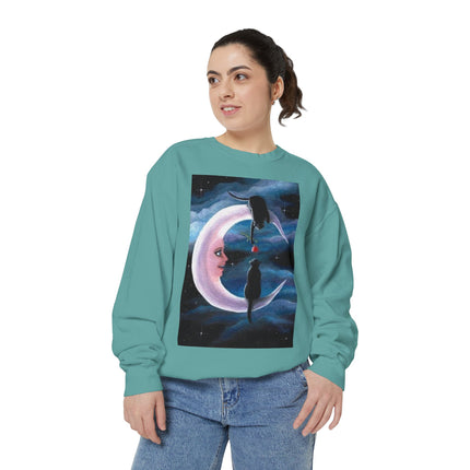 Moonlit Cats Sweatshirt —Whimsical Crescent Moon & Black Cat Graphic