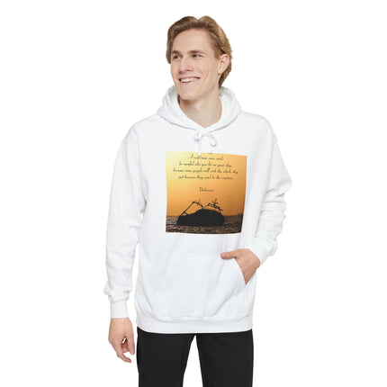 Sinking Ship Hoodie — "Be careful who you let on your ship" Quote Sunset Silhouette