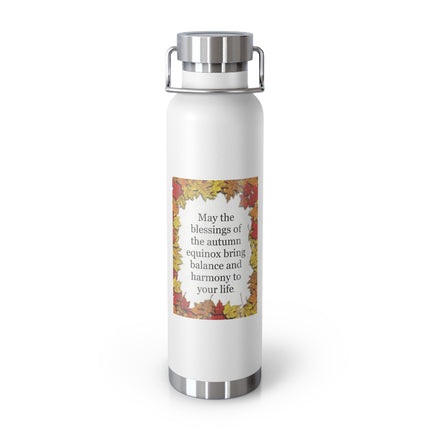 Autumn Equinox Insulated Bottle — 22oz Copper Vacuum Bottle with Fall Leaves Blessing