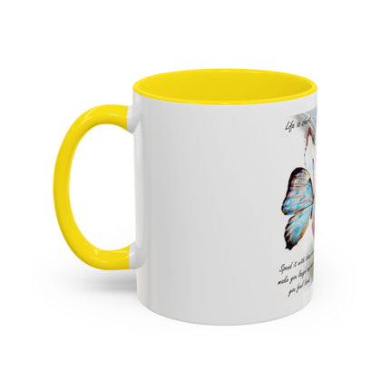Cat & Butterfly Coffee Mug with 'Life is Short' Inspirational Quote (Accent, 11/15oz)