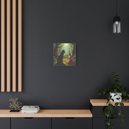 Fairy and Black Cat Canvas Wall Art — Magical Forest Matte Canvas Print