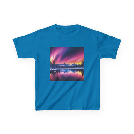 Kids Tee — Colorful Northern Lights Mountain Print