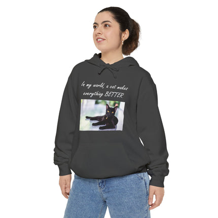 Relaxed Black Cat Hoodie — "In my world, a cat makes everything BETTER"