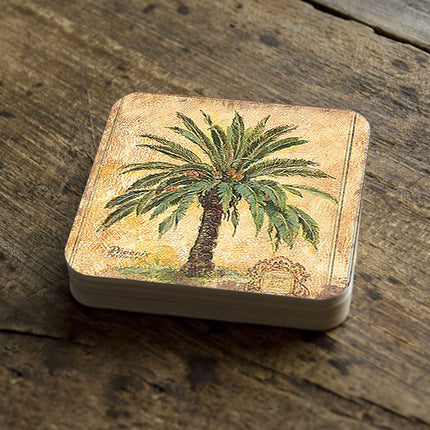 Palm Tree Coastal Wooden Cork Coasters Gift Set of 4 by Nature Wonders - Coastal Sea-Life Decor - 8198630C-S4-2