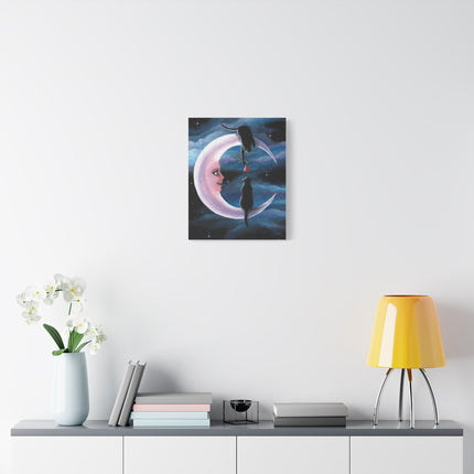 Two Black Cats on Crescent Moon Matte Canvas Art — Cat Lovers Wall Decor