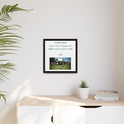 Flower Child Matte Canvas Print — "Flower Child" Quote with Festival Photo (Framed)