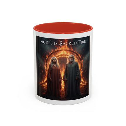 Aging Is Sacred Fire Coffee Mug — Fantasy Elder Couple Accent Mug (11/15oz)
