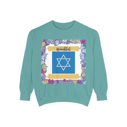 Hanukkah Unisex Garment-Dyed Sweatshirt - Festive Jewish Holiday Apparel
