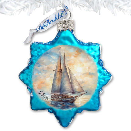Coastal Decorations  Sailboat Keepsake Glass Ornaments by G. Debrekht - Coastal Holiday Decor - 777401-4
