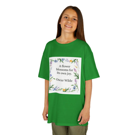 Kids T‑Shirt — "A flower blossoms for its own joy" Oscar Wilde Floral Quote