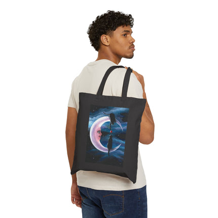 Crescent Moon Black Cats Tote — Rose Offering Cotton Canvas Bag