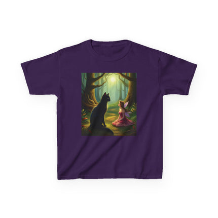 Enchanted Forest Kids Tee – Magical Fairy & Black Cat Design