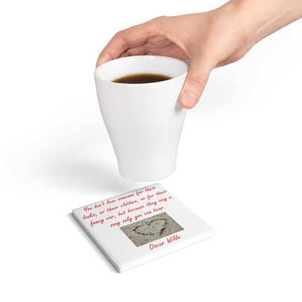 Inspirational Oscar Wilde Ceramic Coaster - Heart Quote Home Decor