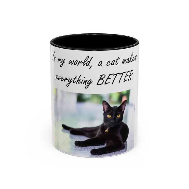 Cat Lover’s Accent Mug – “A Cat Makes Everything Better” – 11oz