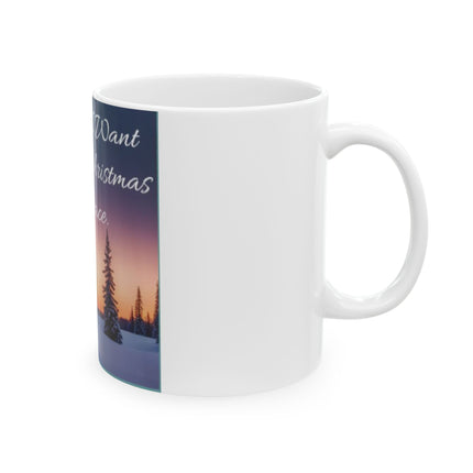 Christmas Peace Mug | 11oz Ceramic Cup with Quote & Winter Sunset