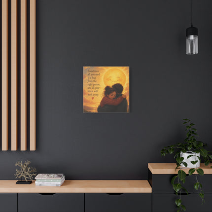 Canvas Wall Art - "Sometimes All You Need Is a Hug" Romantic Sun Hug Print