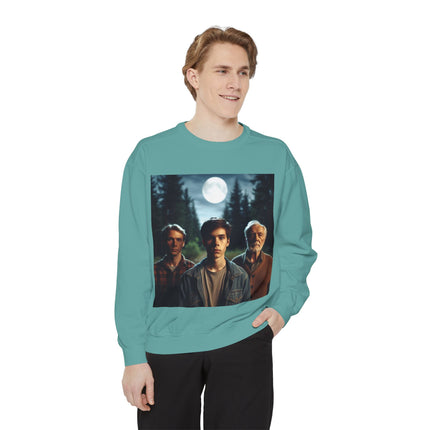 Unisex Garment-Dyed Sweatshirt - Vintage Forest Vibes Graphic