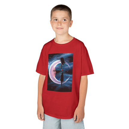 Kids Moon Dreamer Tee — Black Cats on Crescent Moon Graphic