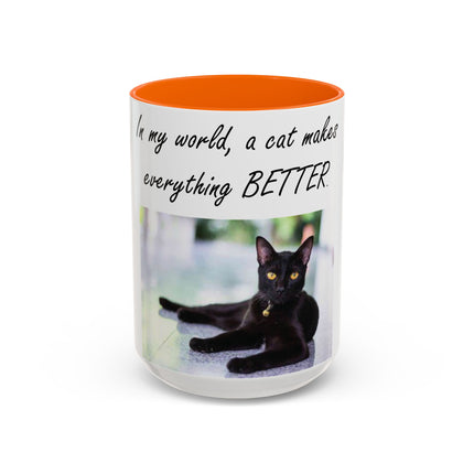 Black Cat Accent Ceramic Mug – “A Cat Makes Everything Better” – 15oz