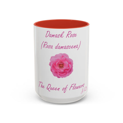 Floral 15oz Accent Mug - Damask Rose Design - The Queen of Flower