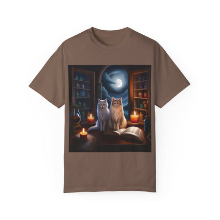 Magical Cats T-Shirt – Cozy Night Reading – Unisex Garment-Dyed