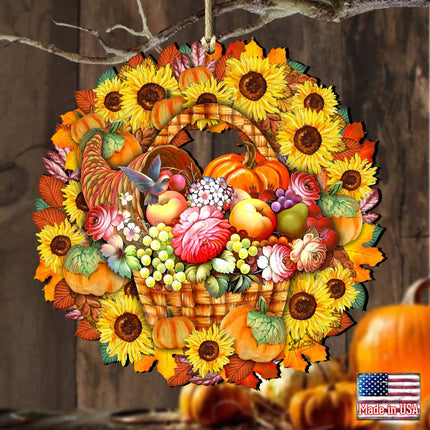 Flower Fall Wreath Wooden Ornaments by G. DeBrekht - Thanksgiving Halloween Decor - 8185305-5-1