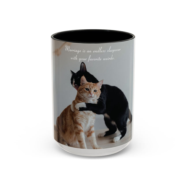 Cat Lovers Accent Mug – 15oz Ceramic Cup with Sleepover Quote