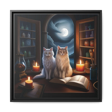 Mystic Moonlit Cats Framed Canvas — Witchy Home Décor Art