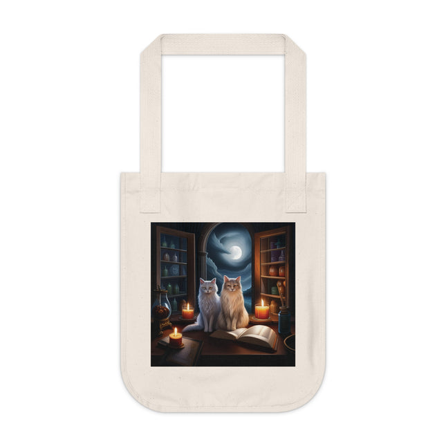 Whimsical Cats Organic Canvas Tote Bag - Eco-Friendly Art for Cat Lovers