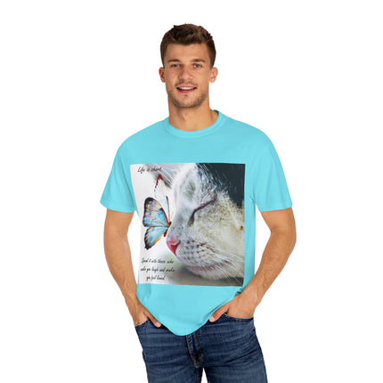 Inspirational Cat & Butterfly T-Shirt | Life is Short Quote