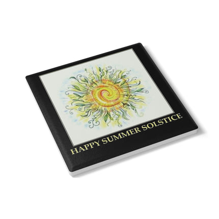 Happy Summer Solstice Ceramic Coaster – Vibrant Sun Design