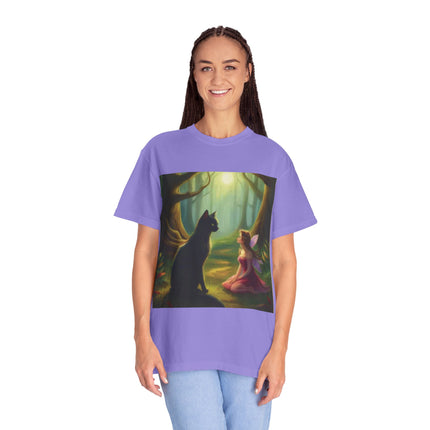 Fairy and Black Cat Forest T-Shirt — Enchanted Woodland Magic Tee