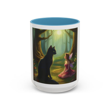 Fairy and Black Cat Forest Coffee Mug – Fantasy Woodland Tea Cup
