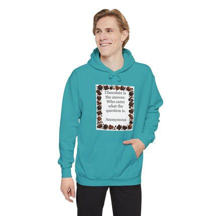 Chocolate Quote Hoodie — "Chocolate is the answer" Cozy Graphic Sweatshirt
