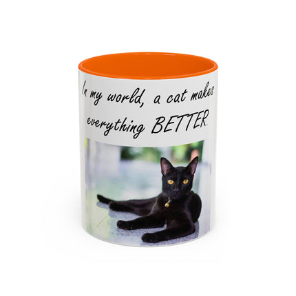 Cat Lover’s Accent Mug – “A Cat Makes Everything Better” – 11oz