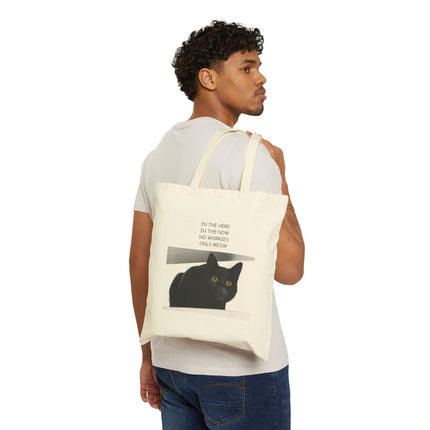 Canvas Tote Bag — Black Cat 'In the Here, In the Now' Eco Shopper