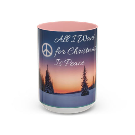 Christmas Peace Accent Mug | 15oz Ceramic Cup with Quote & Sunset