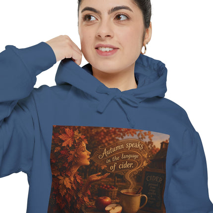 Autumn Leaves & Cider Hoodie — Cozy Fall Sweatshirt with 'Autumn Speaks' Still Life Design