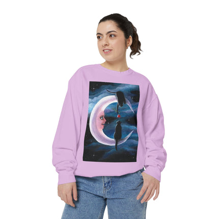 Moonlit Cats Sweatshirt —Whimsical Crescent Moon & Black Cat Graphic