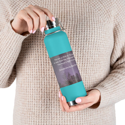 Inspirational Copper Insulated Water Bottle - 22oz with Motivational Quote